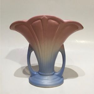 Vtg Hull Art Pottery USA 47-9 Mardi Gras Granada Fan Vase Pink Blue Light Cream